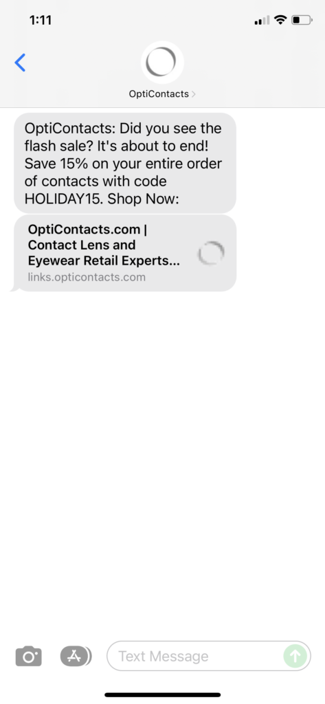 OptiContacts Text Message Marketing Example - 12.14.2021