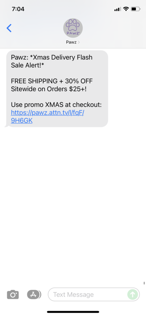 PAWZ Text Message Marketing Example - 12.10.2021