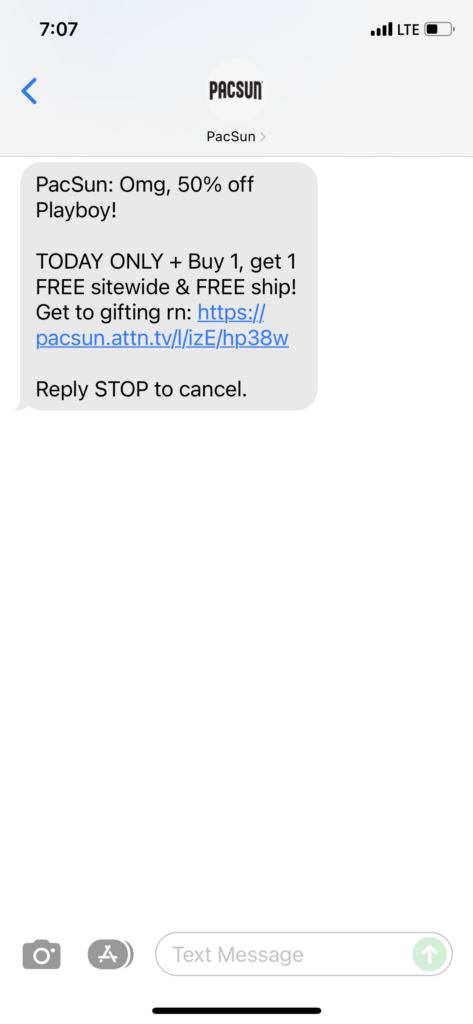 PacSun Text Message Marketing Example - 12.02.2021