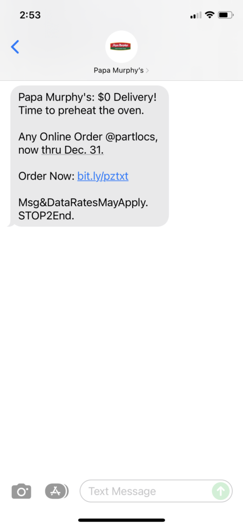 Papa Murphy's Text Message Marketing Example - 12.01.2021