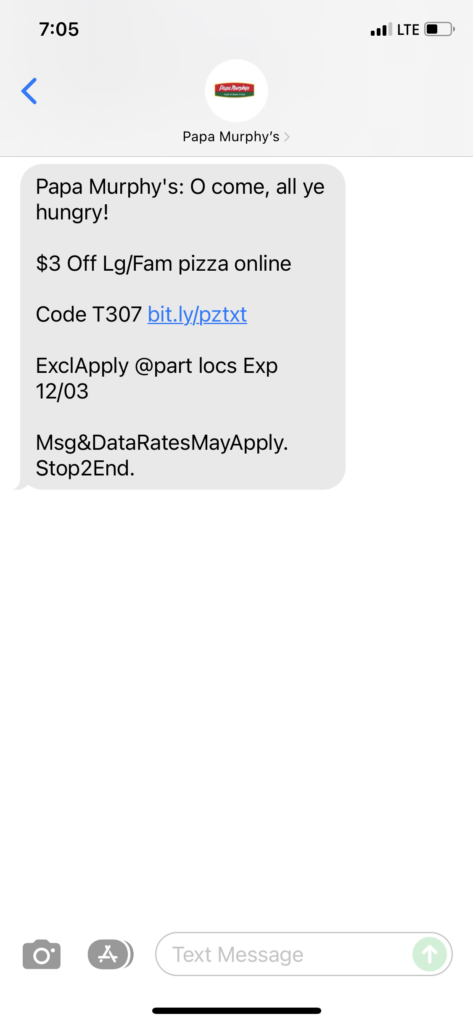 Papa Murphy's Text Message Marketing Example - 12.02.2021
