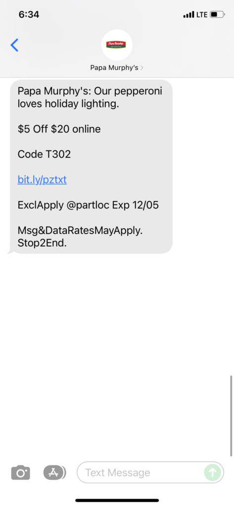 Papa Murphy's Text Message Marketing Example - 12.04.2021