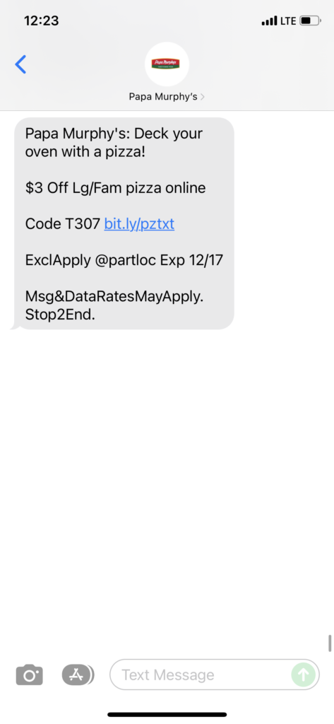 Papa Murphy's Text Message Marketing Example - 12.16.2021