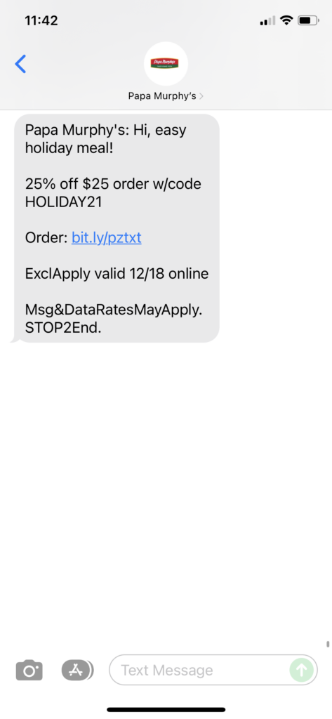 Papa Murphy's Text Message Marketing Example - 12.18.2021