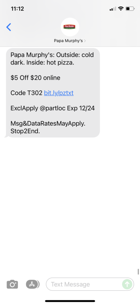 Papa Murphy's Text Message Marketing Example - 12.23.2021