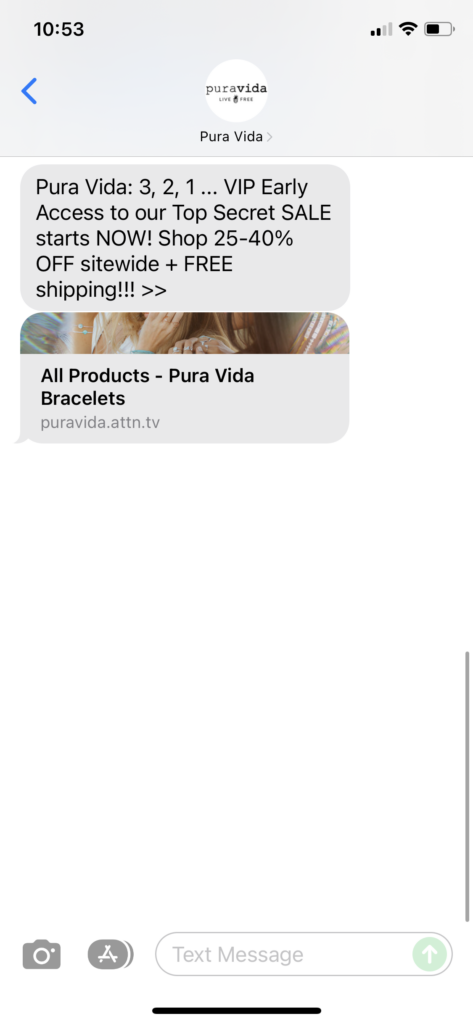 Pura Vida Text Message Marketing Example - 12.25.2021