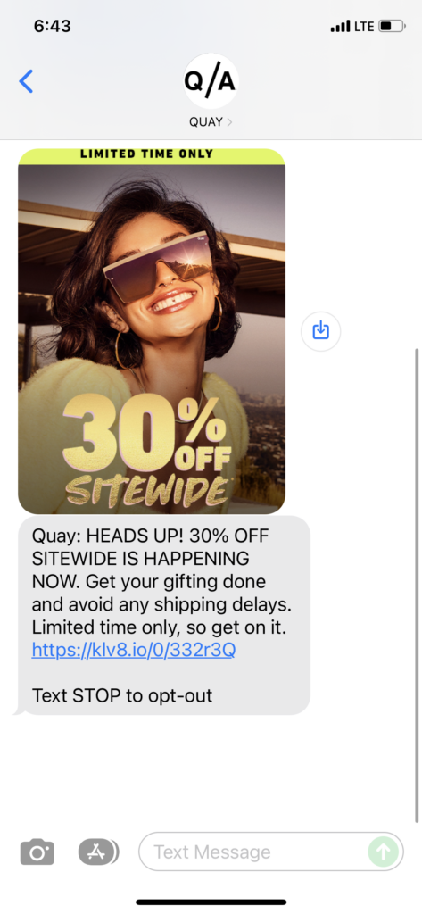 Quay Text Message Marketing Example - 12.03.2021