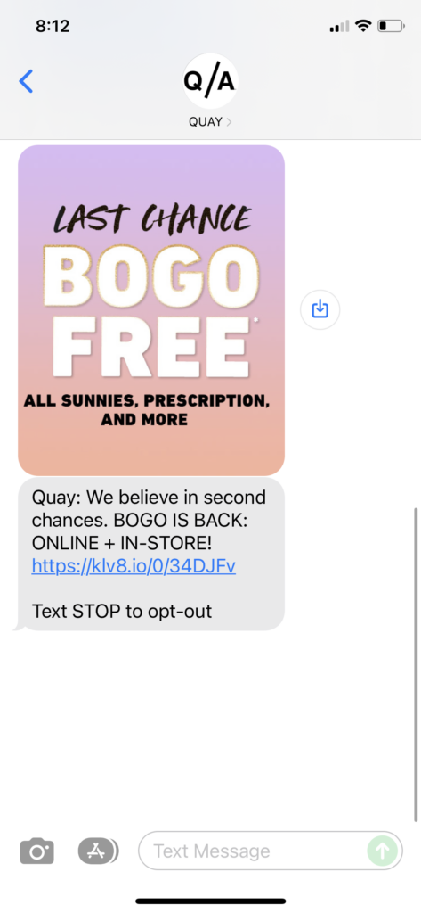 Quay Text Message Marketing Example - 12.08.2021