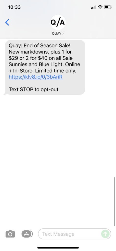 Quay Text Message Marketing Example - 12.26.2021