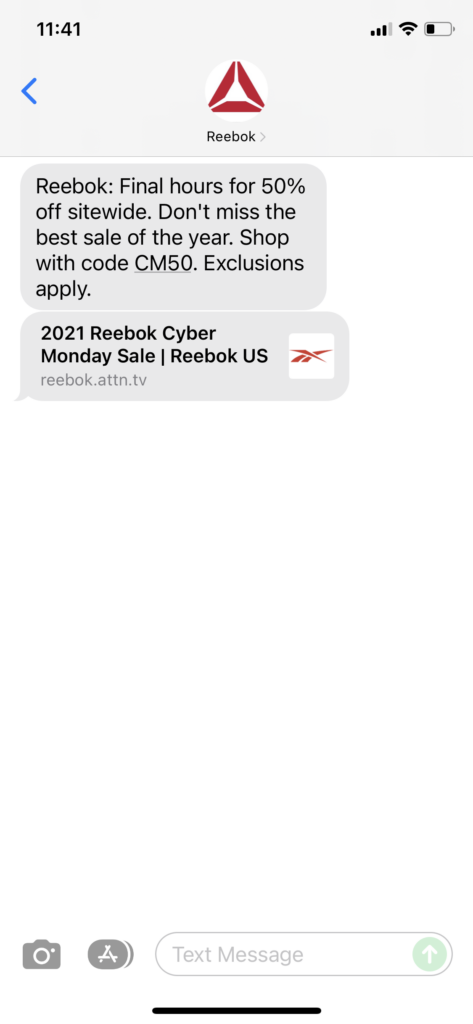 Reebok Text Message Marketing Example - 12.01.2021