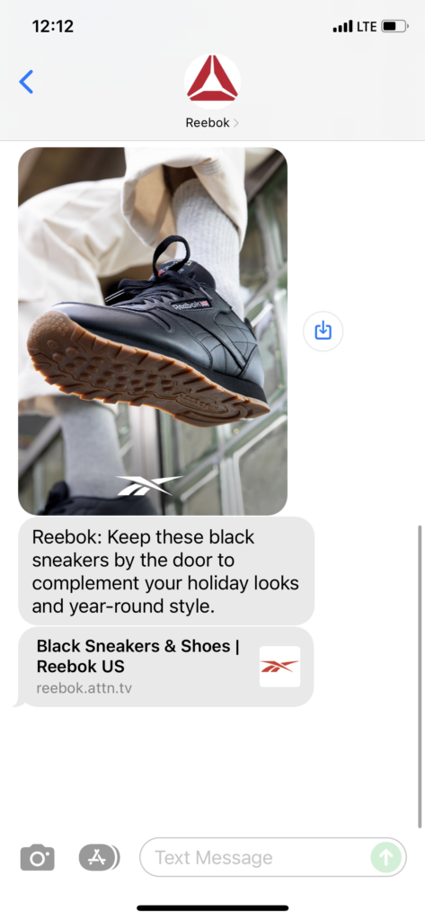 Reebok Text Message Marketing Example - 12.17.2021