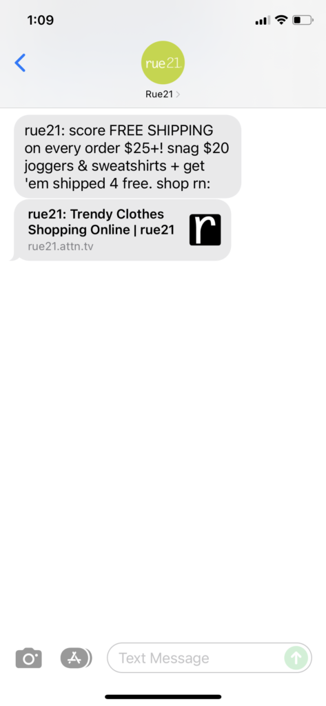 Rue21 Text Message Marketing Example - 12.14.2021