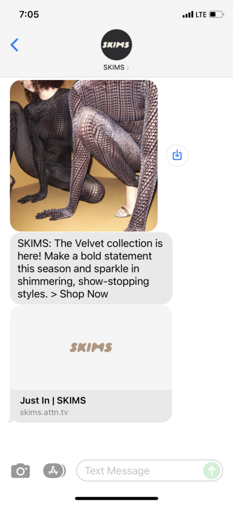 SKIMS Text Message Marketing Example - 12.02.2021