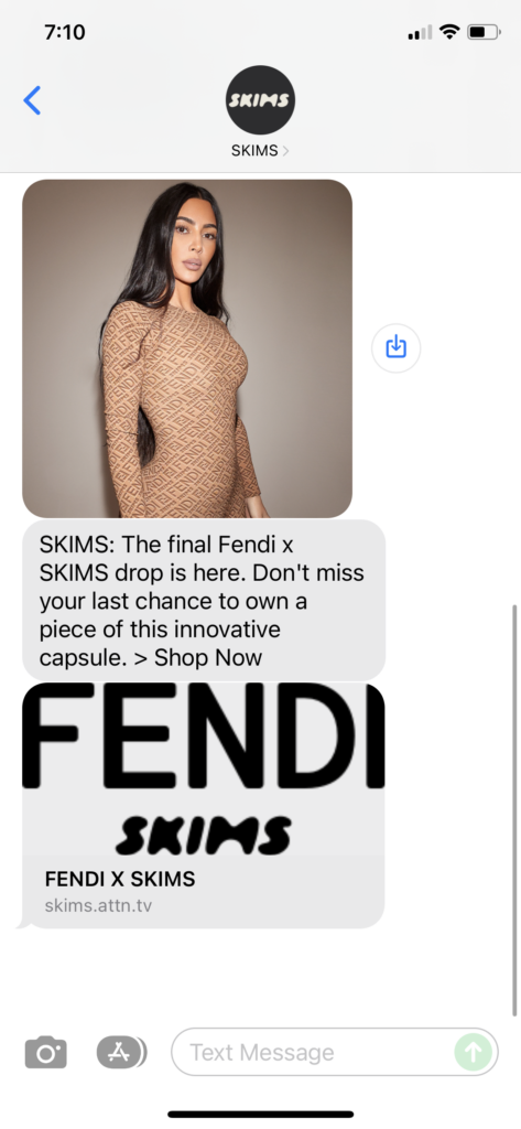 SKIMS Text Message Marketing Example - 12.10.2021