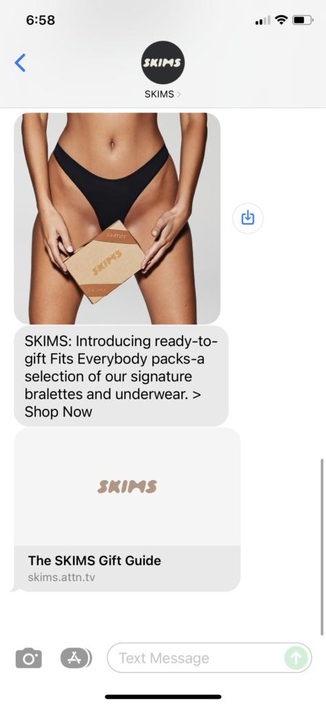 SKIMS Text Message Marketing Example - 12.11.2021