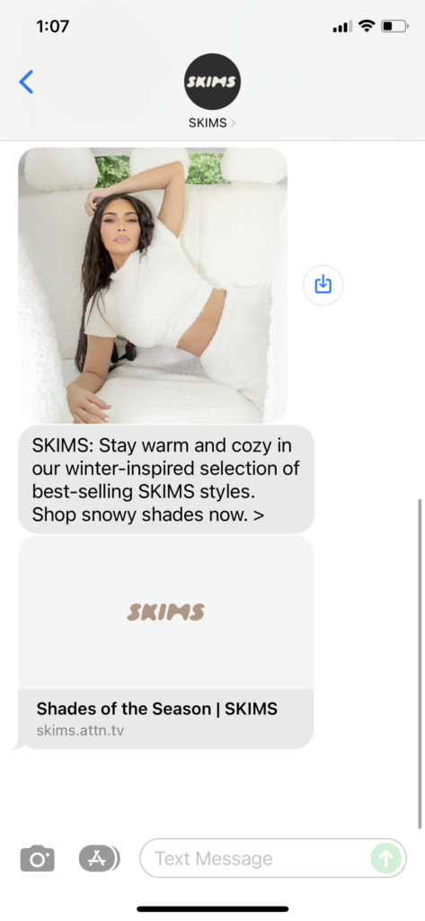 SKIMS Text Message Marketing Example - 12.14.2021