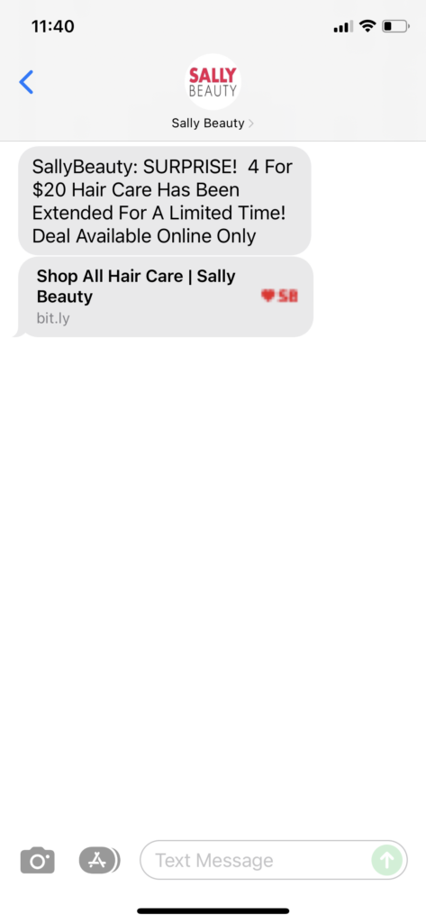 Sally Beauty Text Message Marketing Example - 12.01.2021