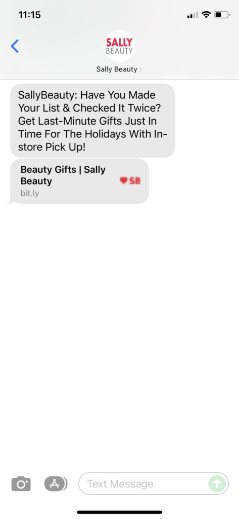 Sally Beauty Text Message Marketing Example - 12.23.2021