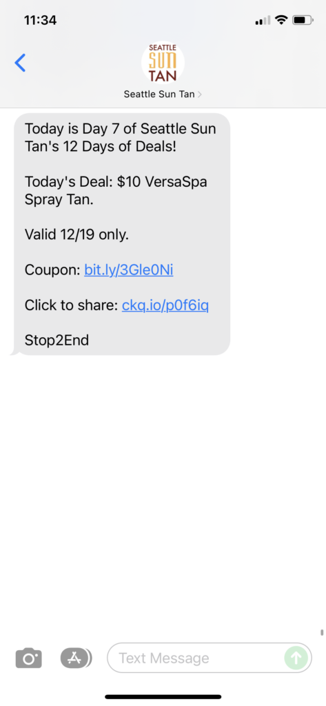Seattle Sun Tan Text Message Marketing Example - 12.19.2021