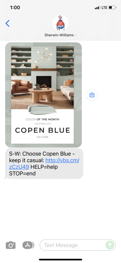 Sherwin Williams Text Message Marketing Example - 12.09.2021