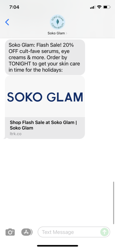 Soko Glam Text Message Marketing Example - 12.10.2021