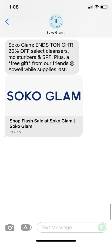Soko Glam Text Message Marketing Example - 12.14.2021