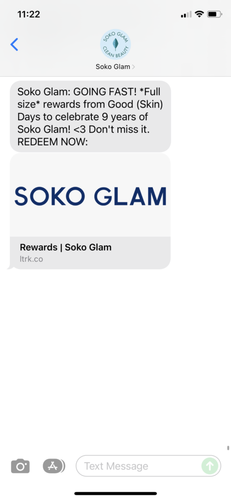 Soko Glam Text Message Marketing Example - 12.20.2021