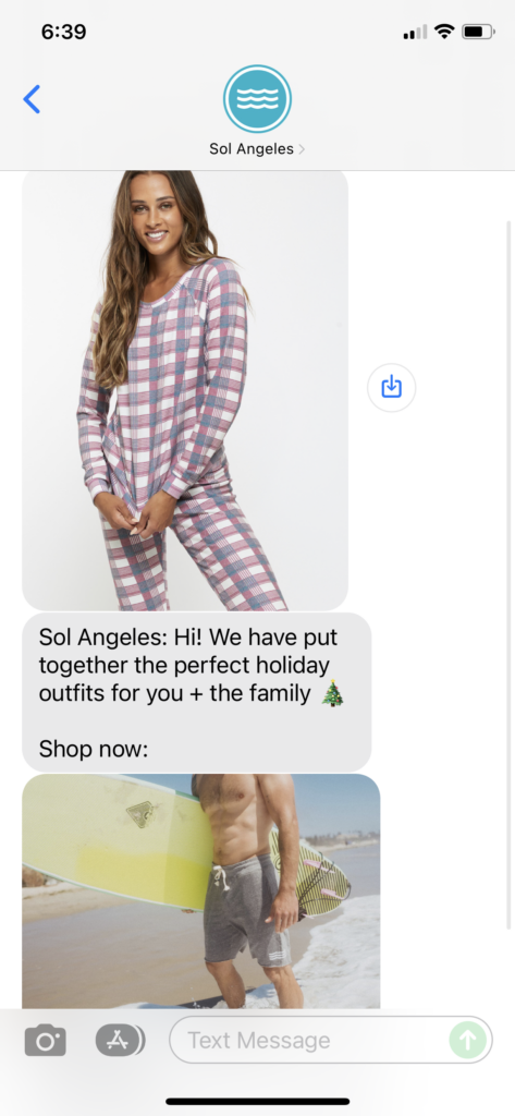 Sol Angeles Text Message Marketing Example - 12.12.2021