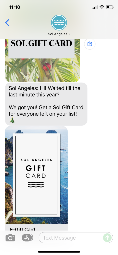 Sol Angeles Text Message Marketing Example - 12.23.2021
