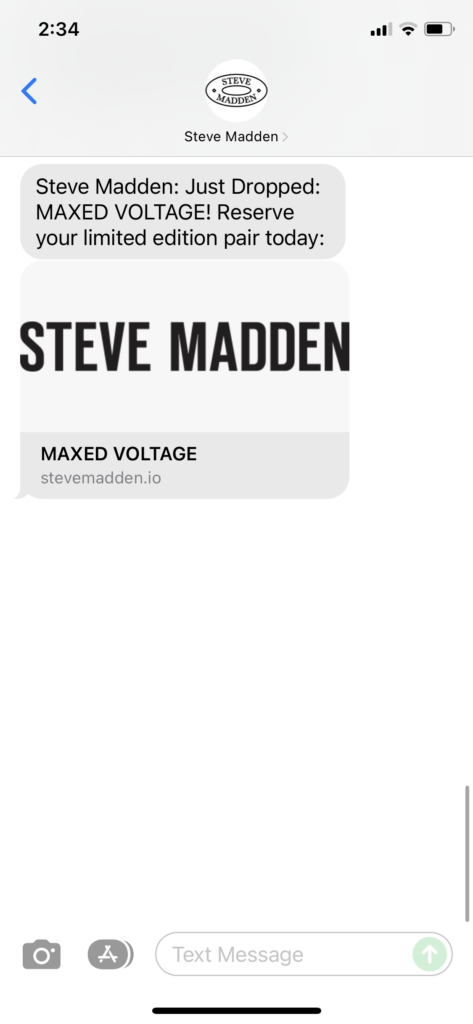 Steve Madden Text Message Marketing Example - 12.06.2021