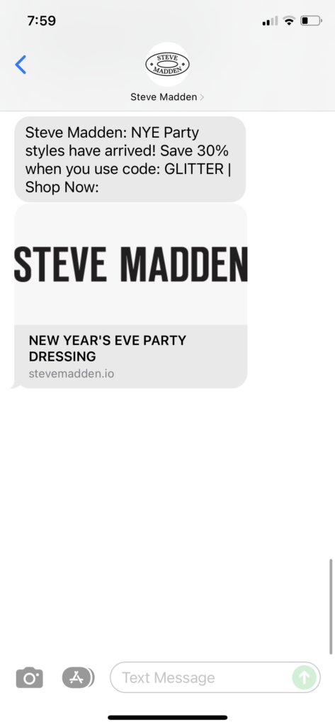 Steve Madden Text Message Marketing Example - 12.09.2021