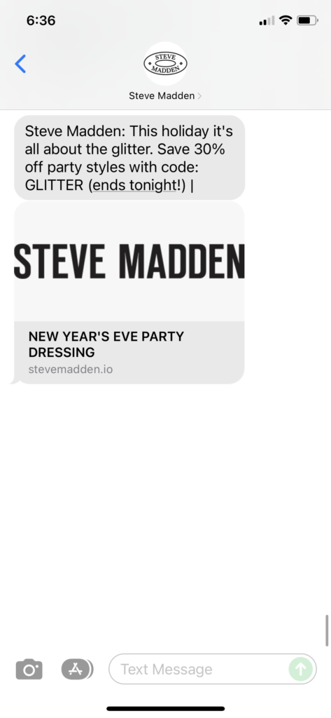 Steve Madden Text Message Marketing Example - 12.12.2021