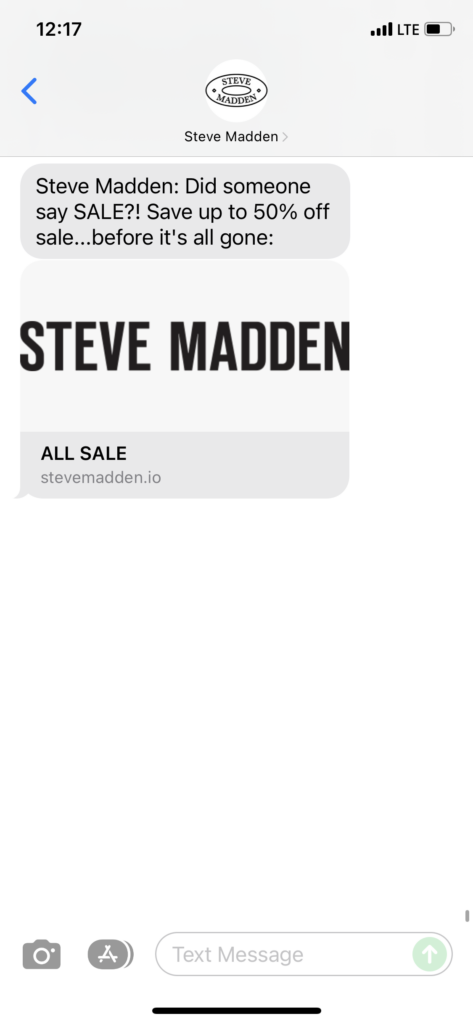 Steve Madden Text Message Marketing Example - 12.16.2021