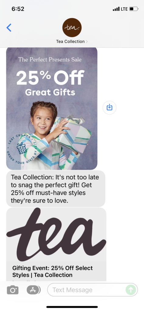 Tea Collection Text Message Marketing Example - 12.03.2021
