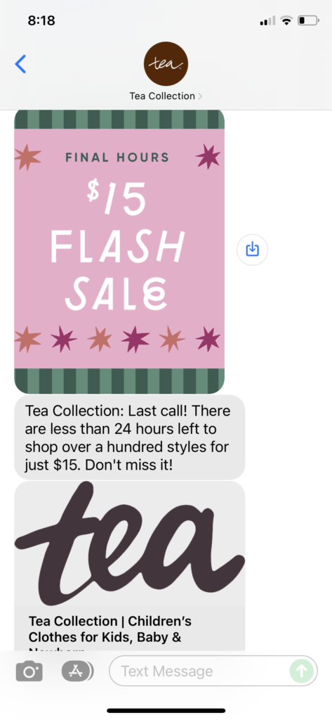 Tea Collection Text Message Marketing Example - 12.08.2021