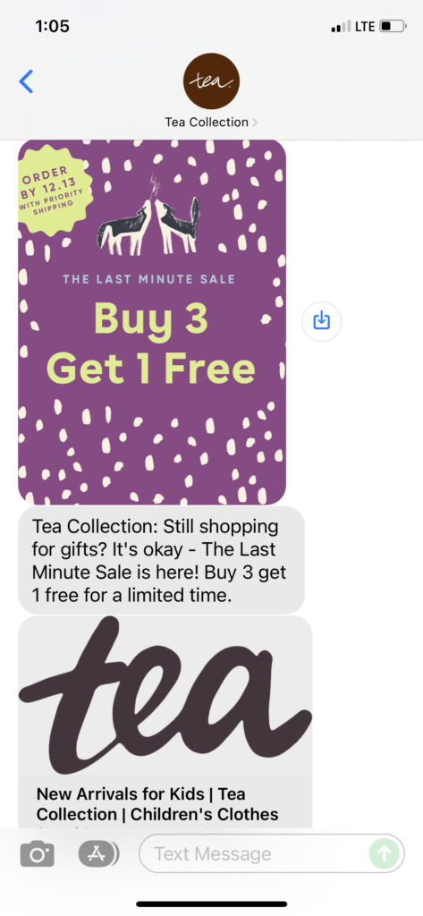 Tea Collection Text Message Marketing Example - 12.09.2021