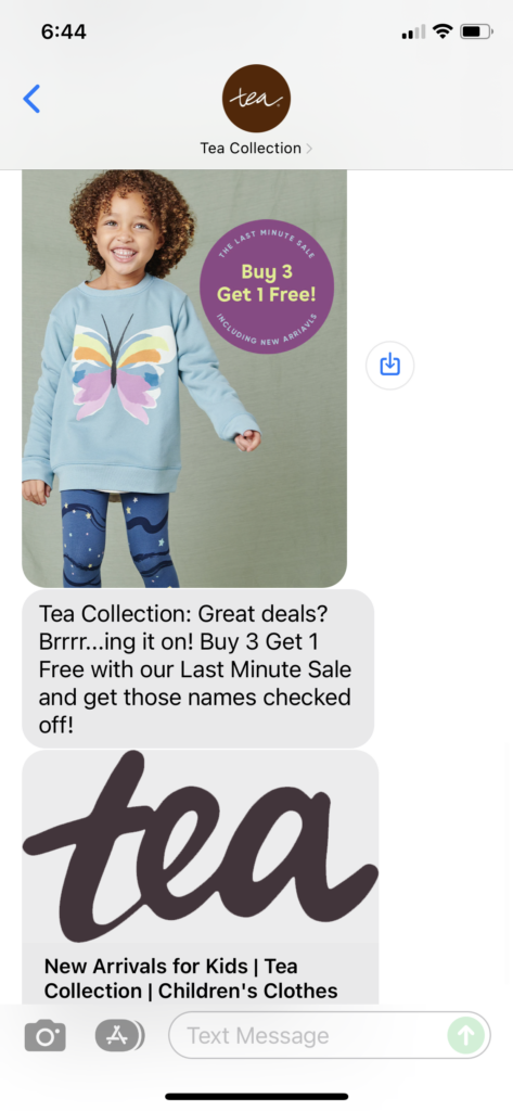 Tea Collection Text Message Marketing Example - 12.12.2021