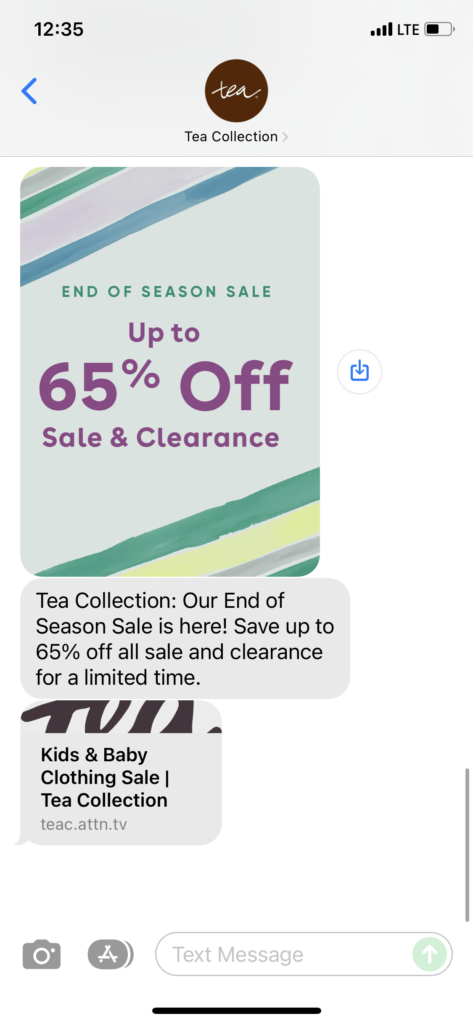 Tea Collection Text Message Marketing Example - 12.15.2021
