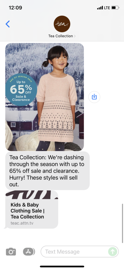 Tea Collection Text Message Marketing Example - 12.17.2021