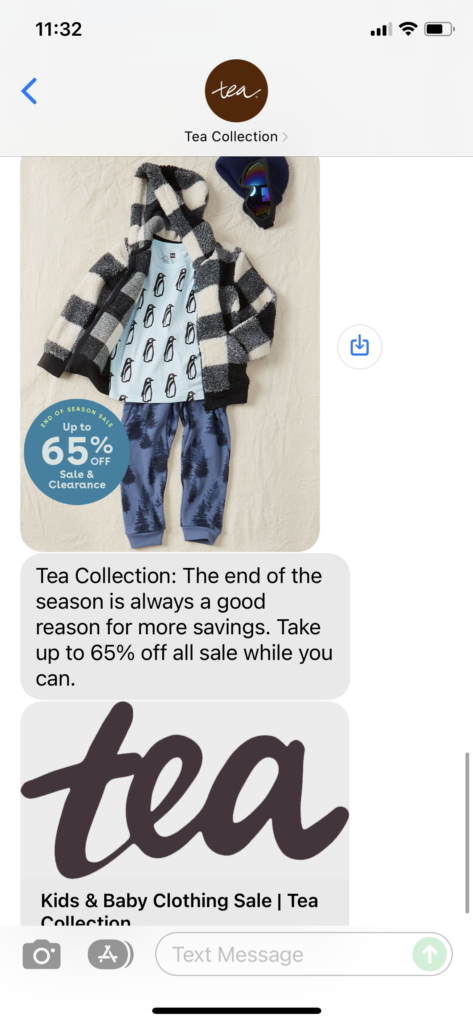 Tea Collection Text Message Marketing Example - 12.19.2021