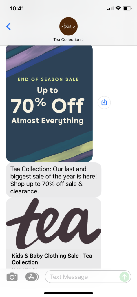 Tea Collection Text Message Marketing Example - 12.26.2021
