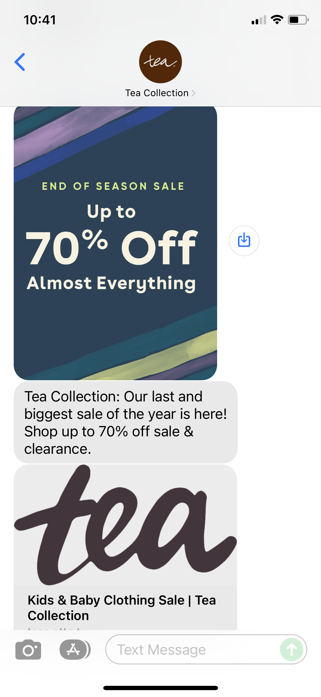 Tea Collection Text Message Marketing Example – 12.26.2021 | SMS Archives
