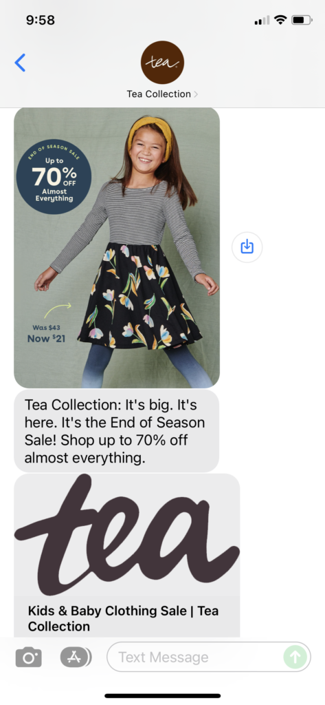 Tea Collection Text Message Marketing Example - 12.28.2021