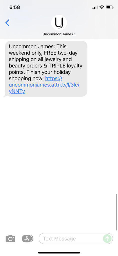 Uncommon James Text Message Marketing Example - 12.11.2021