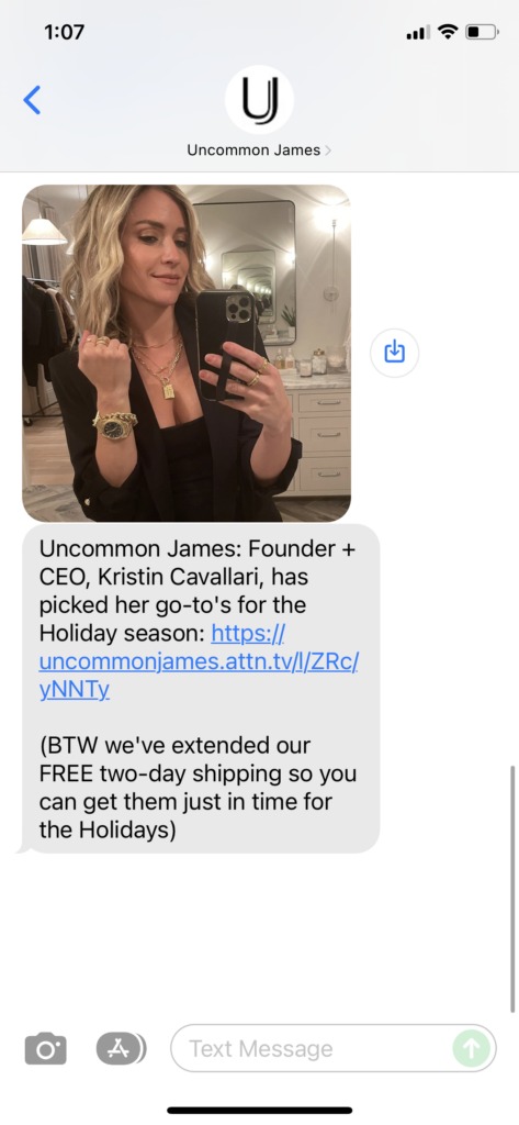 Uncommon James Text Message Marketing Example - 12.14.2021