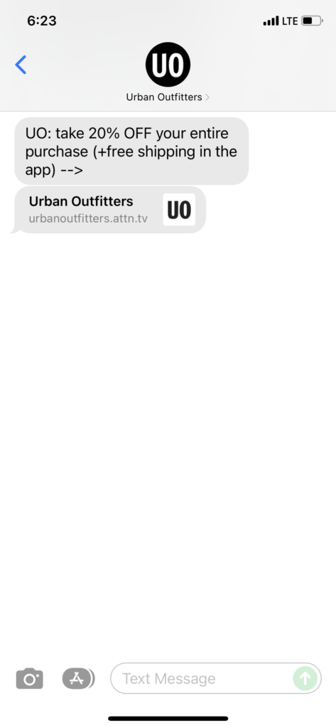 Urban Outfitters Text Message Marketing Example - 12.05.2021
