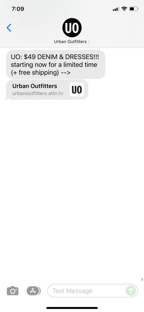 Urban Outfitters Text Message Marketing Example - 12.10.2021