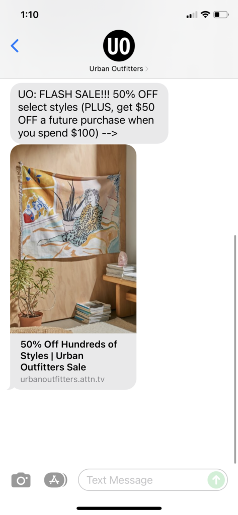 Urban Outfitters Text Message Marketing Example - 12.14.2021