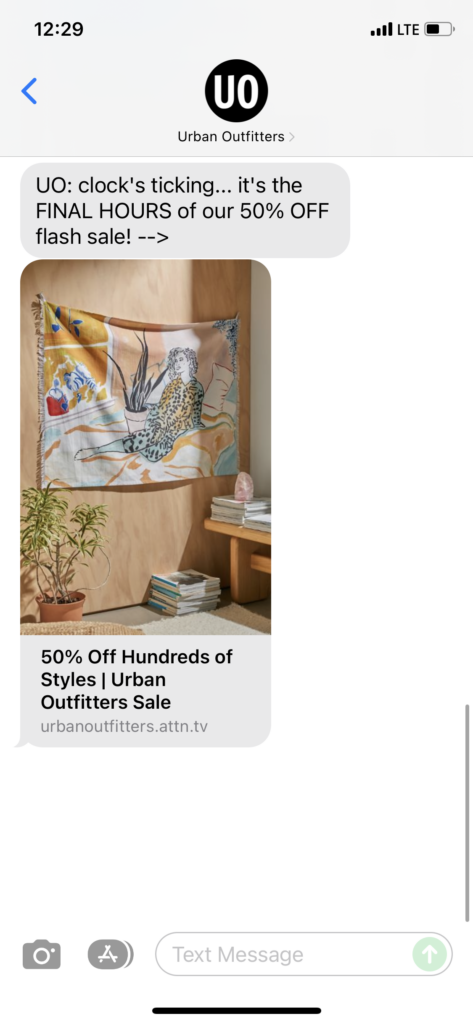 Urban Outfitters Text Message Marketing Example - 12.15.2021