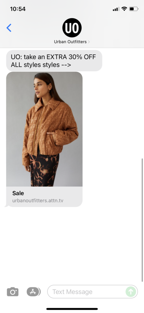 Urban Outfitters Text Message Marketing Example - 12.25.2021